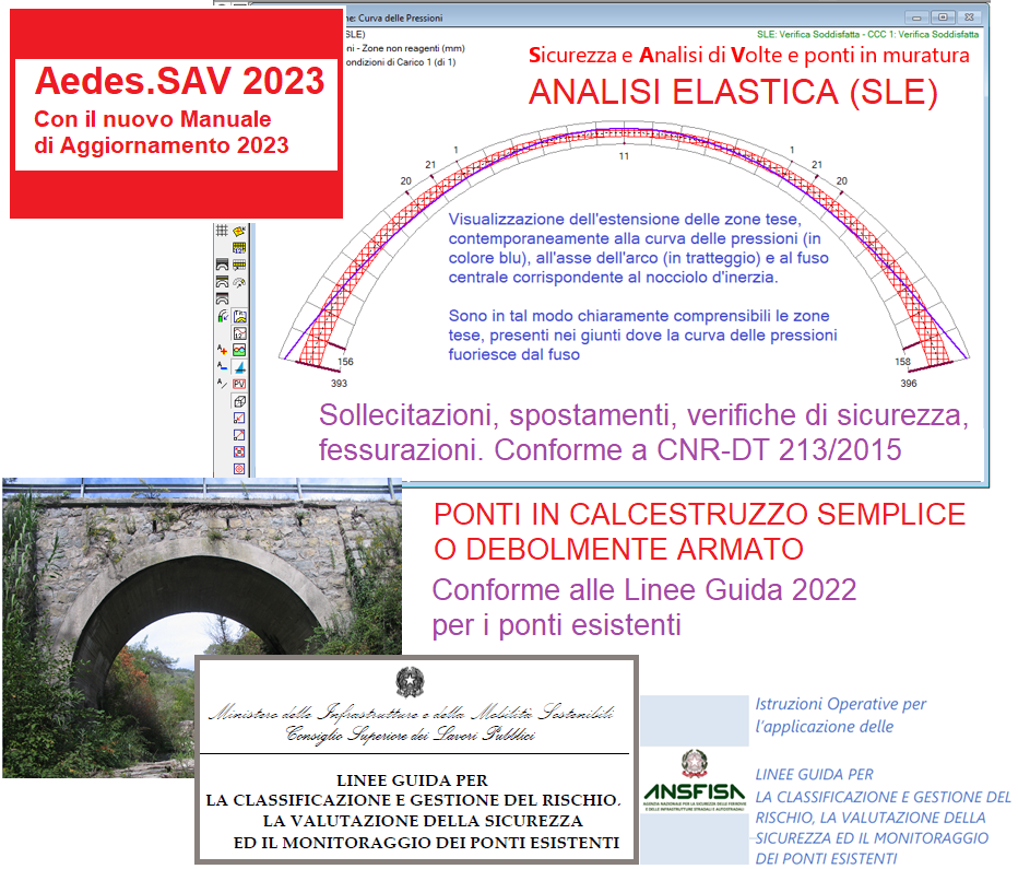 SAV 2023: analisi elastica SLE, muratura o calcestruzzo, linee guida ponti esistenti